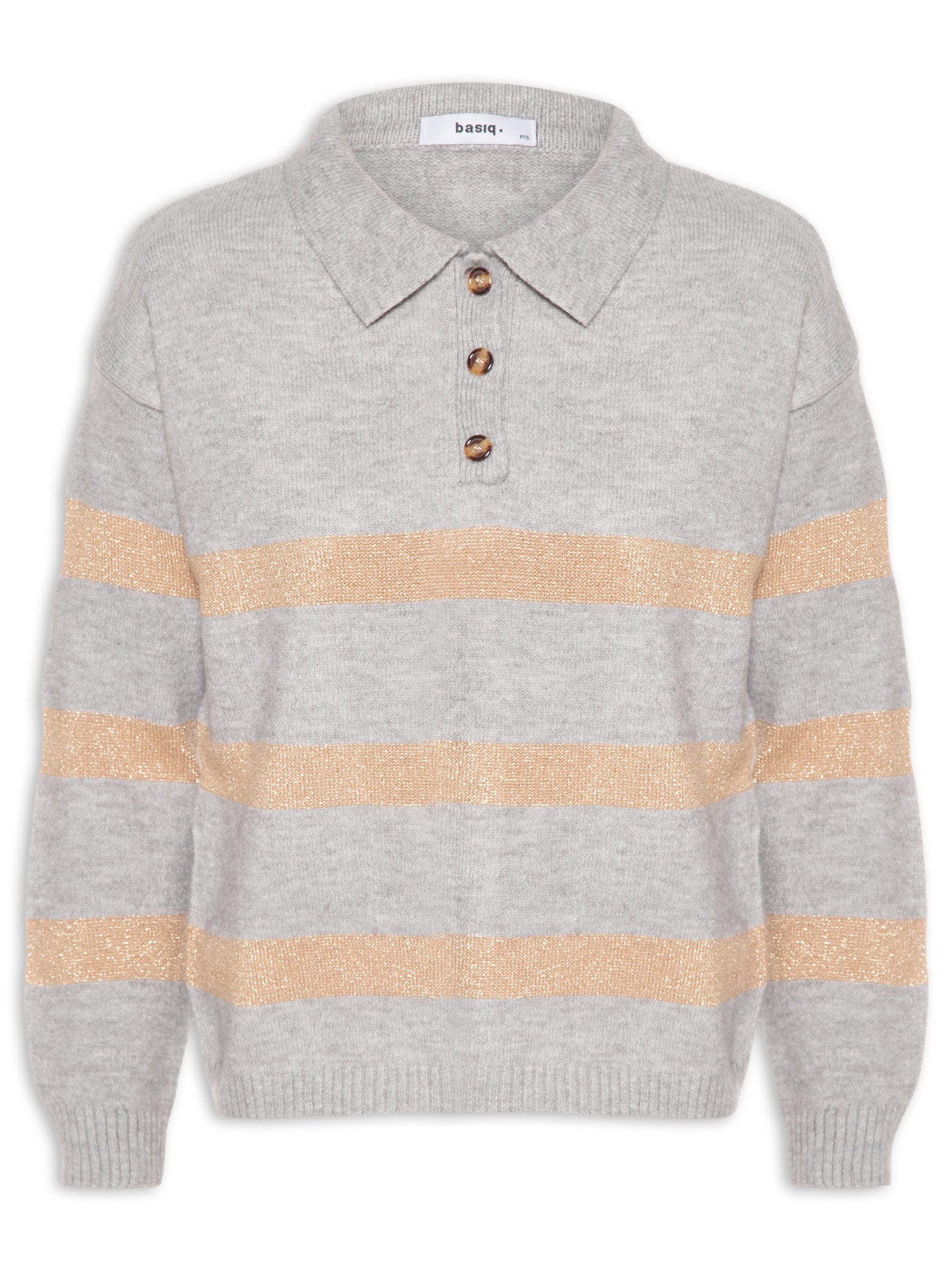 Suéter Feminino Listrado Gola Esporte Cinza Basiq