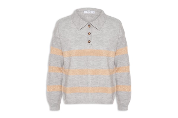 Suéter Feminino Listrado Gola Esporte - Cinza