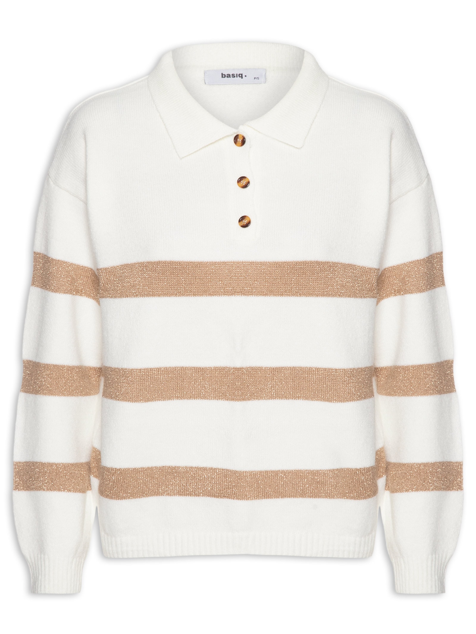 Suéter Feminino Listrado Gola Esporte Off White Basiq