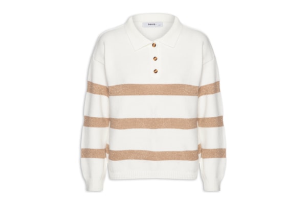 Suéter Feminino Listrado Gola Esporte - Off White