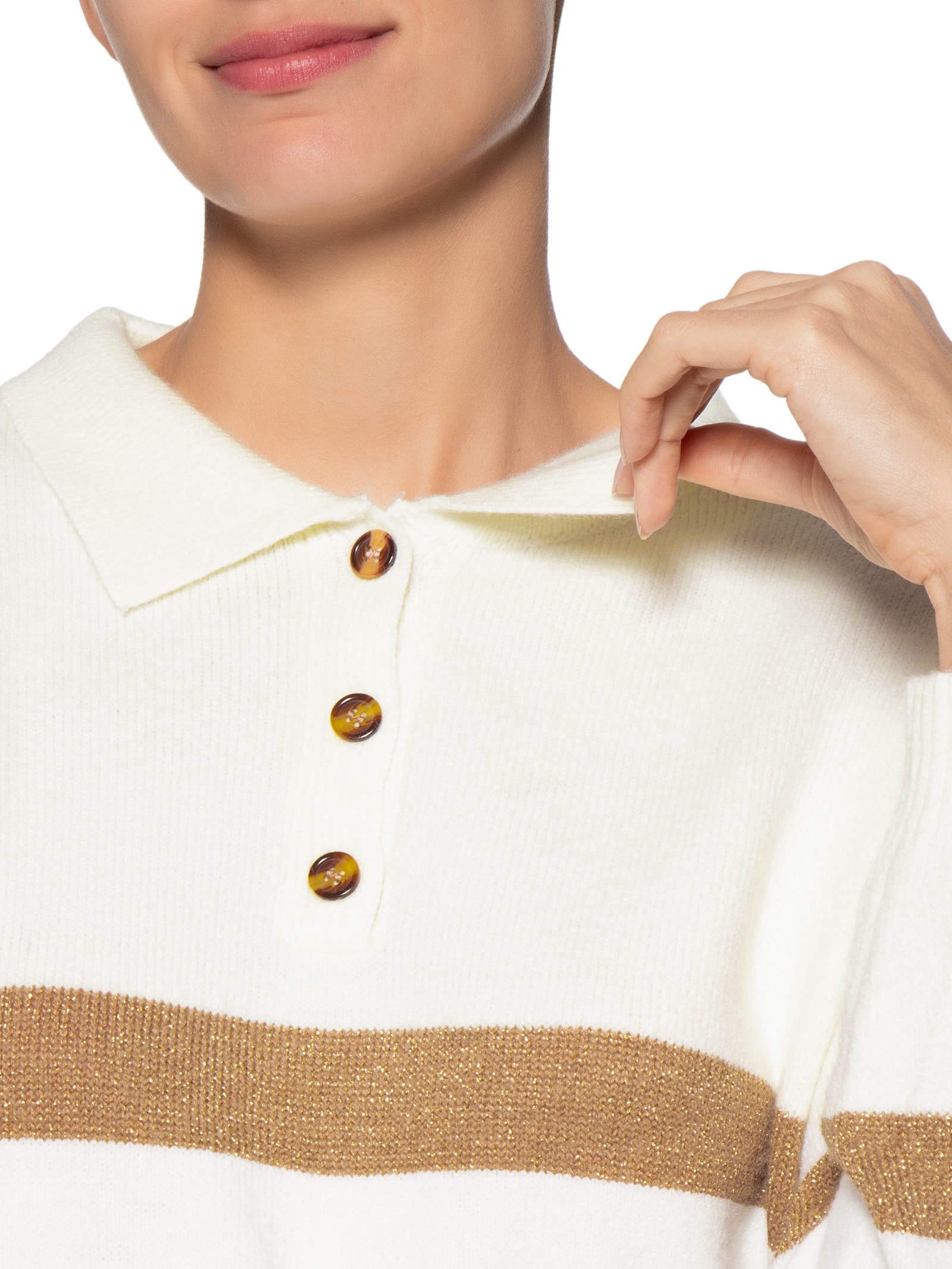 Suéter Feminino Listrado Gola Esporte Off White Basiq