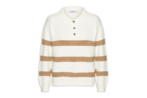 Suéter Feminino Listrado Gola Esporte - Off White