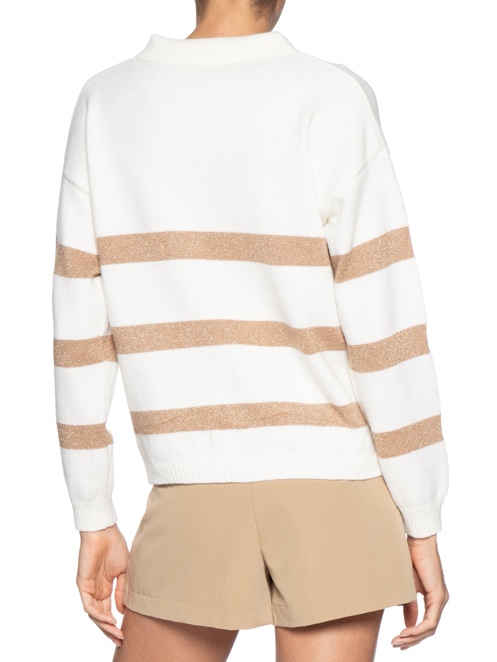 Suéter Feminino Listrado Gola Esporte Off White Basiq