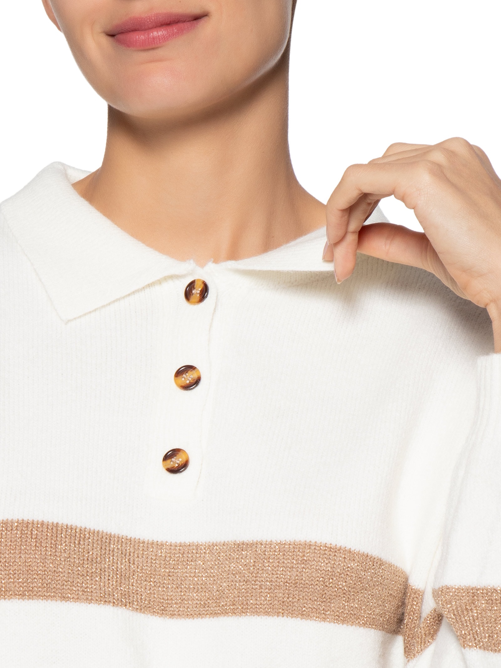 Suéter Feminino Listrado Gola Esporte Off White Basiq