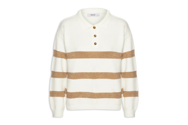 Suéter Feminino Listrado Gola Esporte - Off White