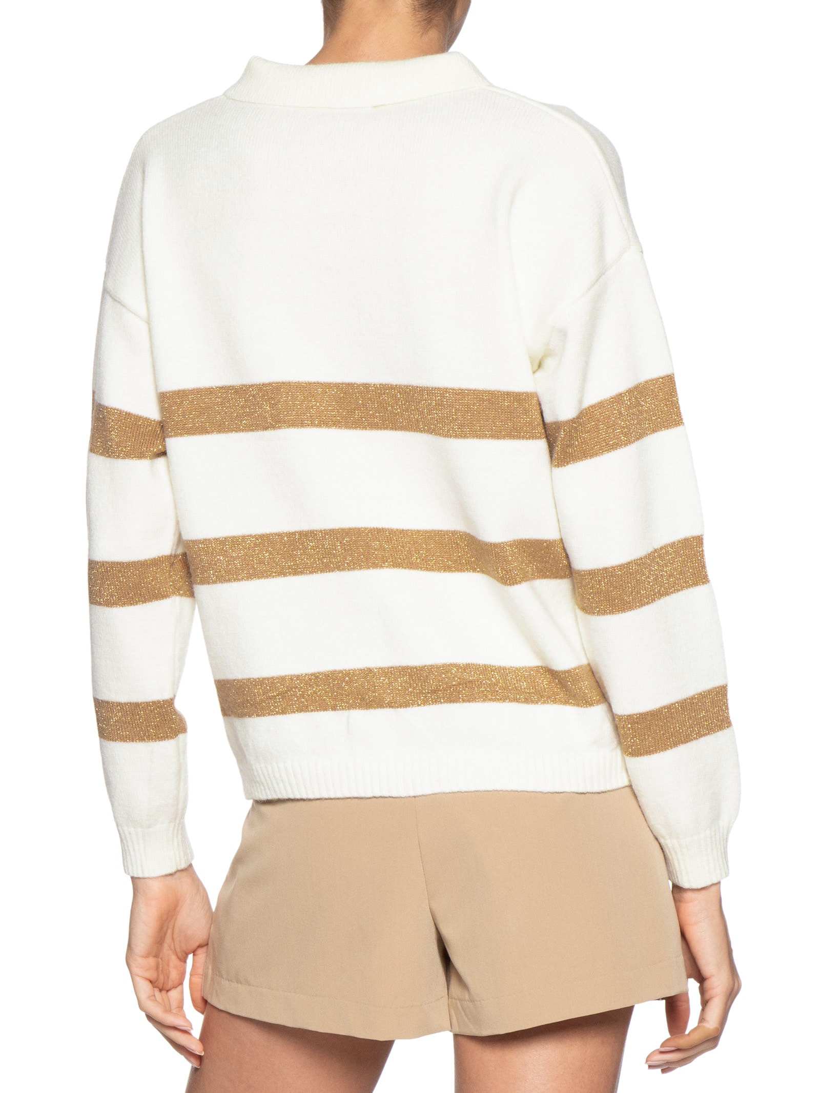 Suéter Feminino Listrado Gola Esporte Off White Basiq