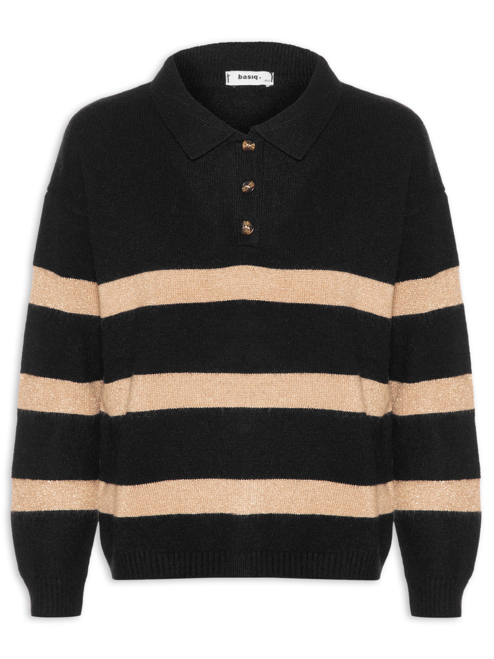 Suéter Feminino Listrado Gola Esporte Preto Basiq