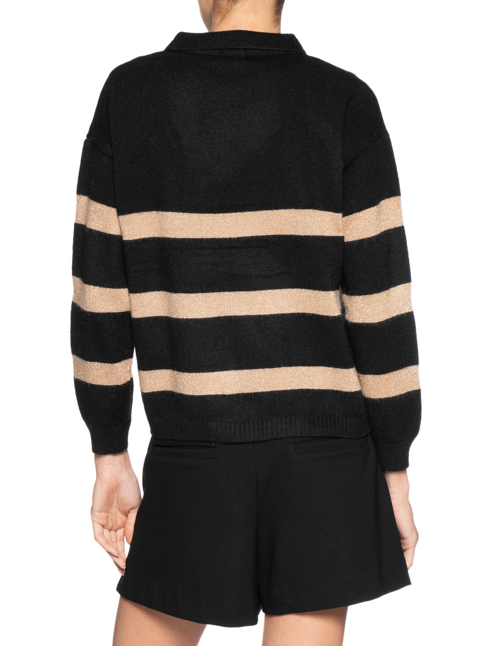 Suéter Feminino Listrado Gola Esporte Preto Basiq