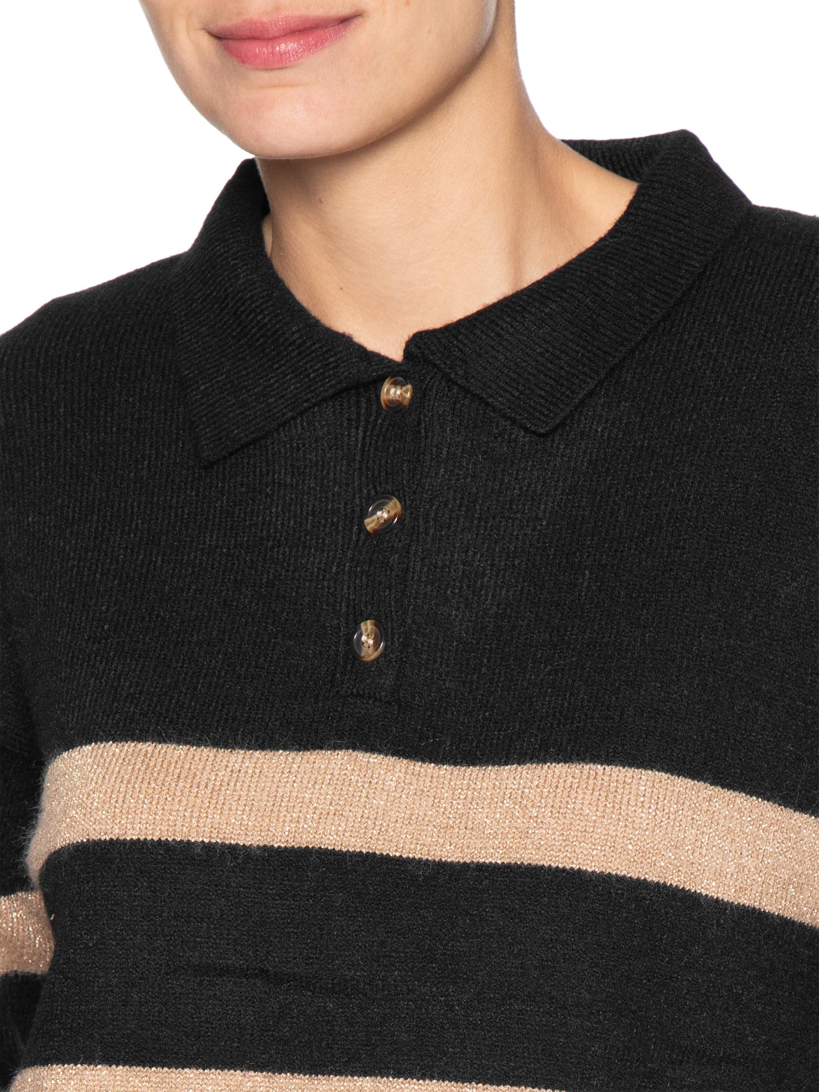 Suéter Feminino Listrado Gola Esporte Preto Basiq