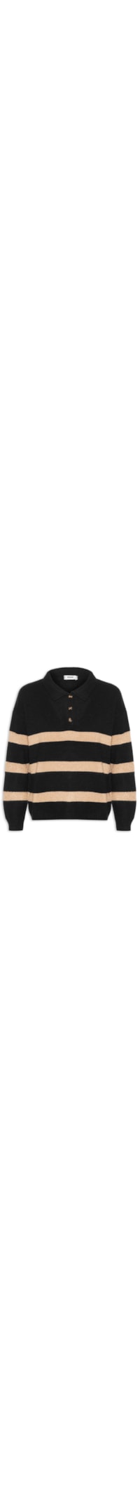 Suéter Feminino Listrado Gola Esporte - Preto