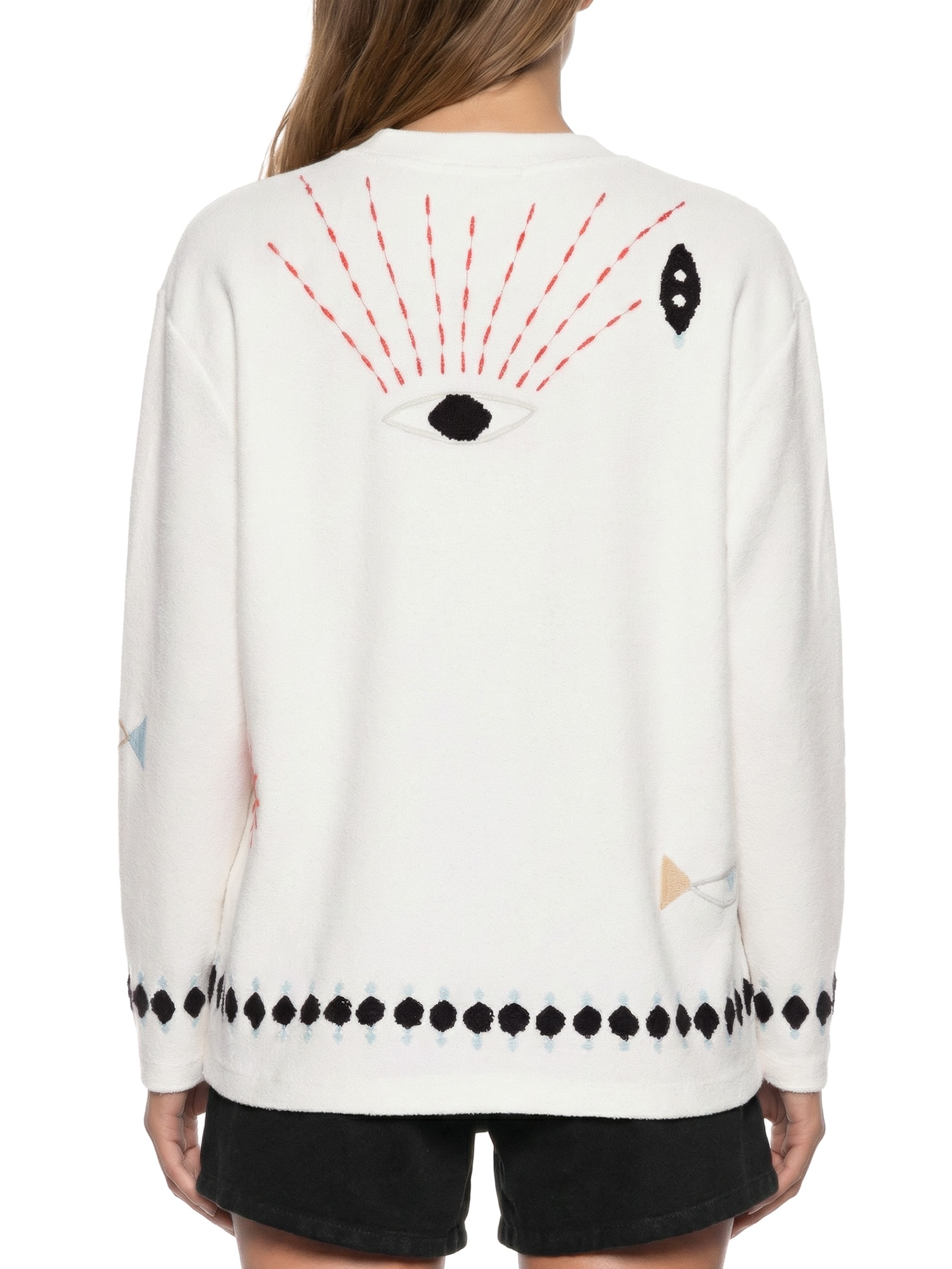 Suéter Feminino Moletom Bordado Olho De Peixe Branco Cantão