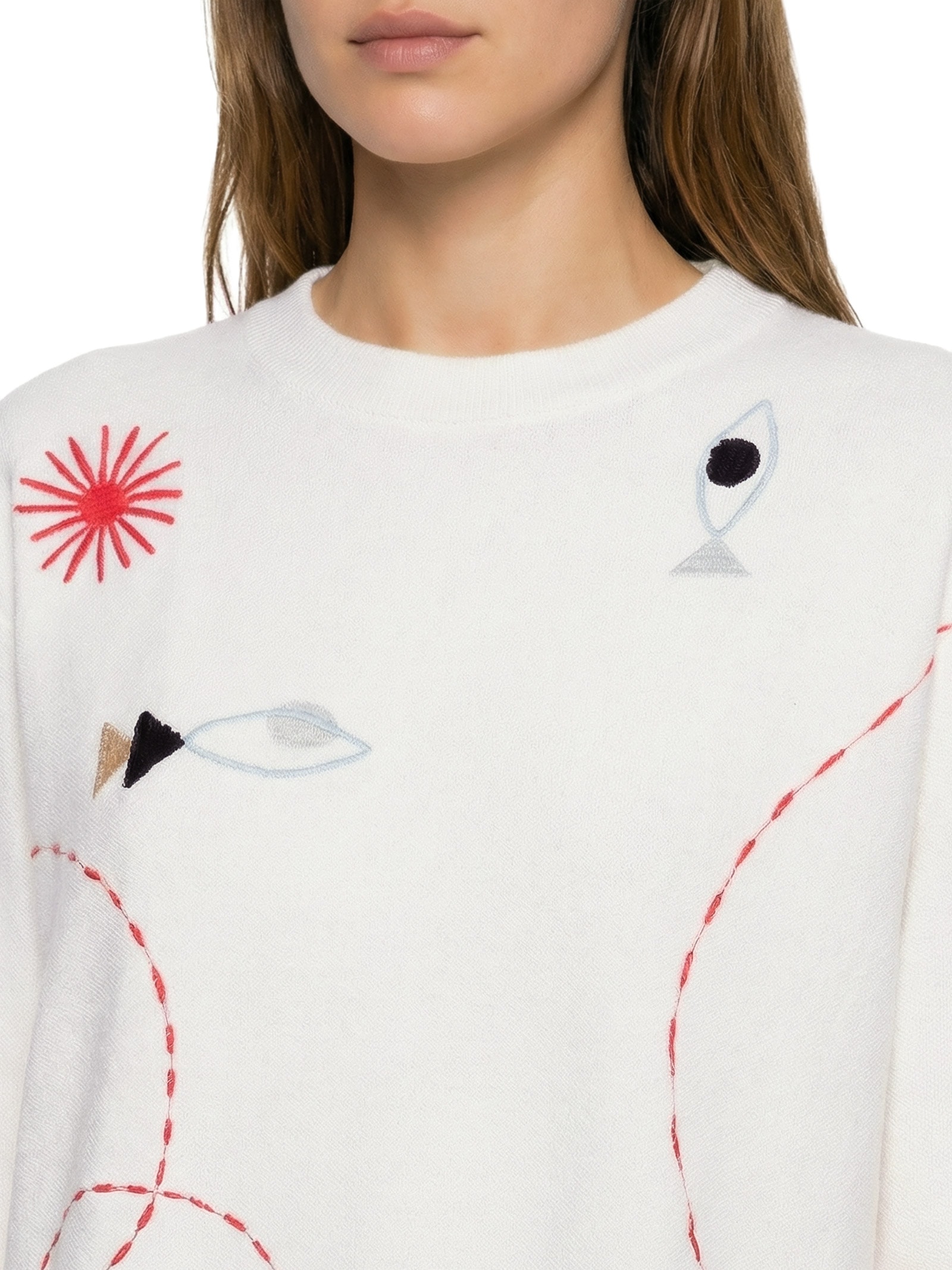 Suéter Feminino Moletom Bordado Olho De Peixe Branco Cantão