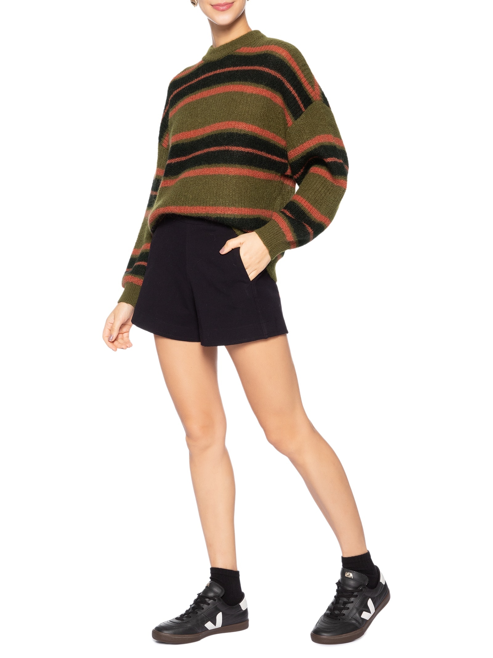 Suéter Feminino Over Tricot Listras Marrom Osklen