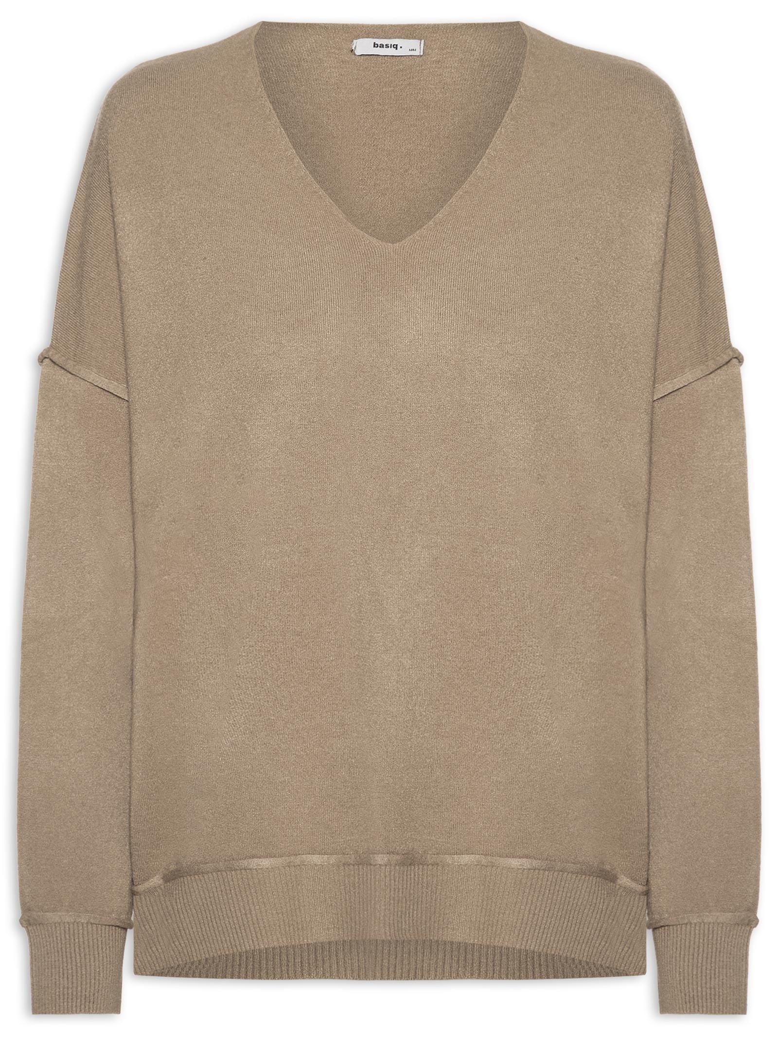 Suéter Feminino Oversized Decote V Bege Basiq