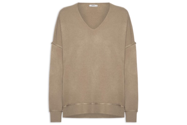 Suéter Feminino Oversized Decote V - Bege