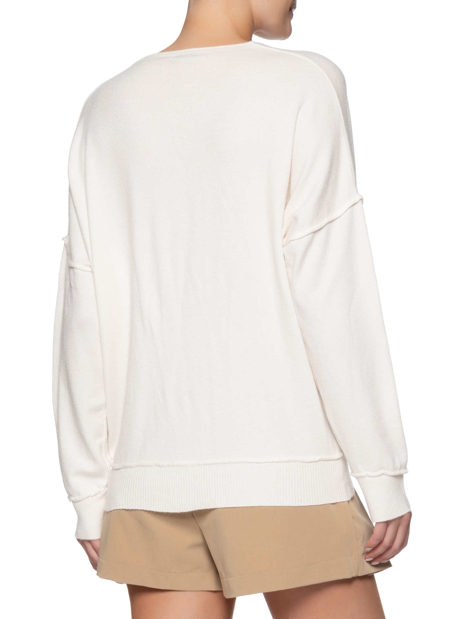 Suéter Feminino Oversized Decote V Branco Basiq