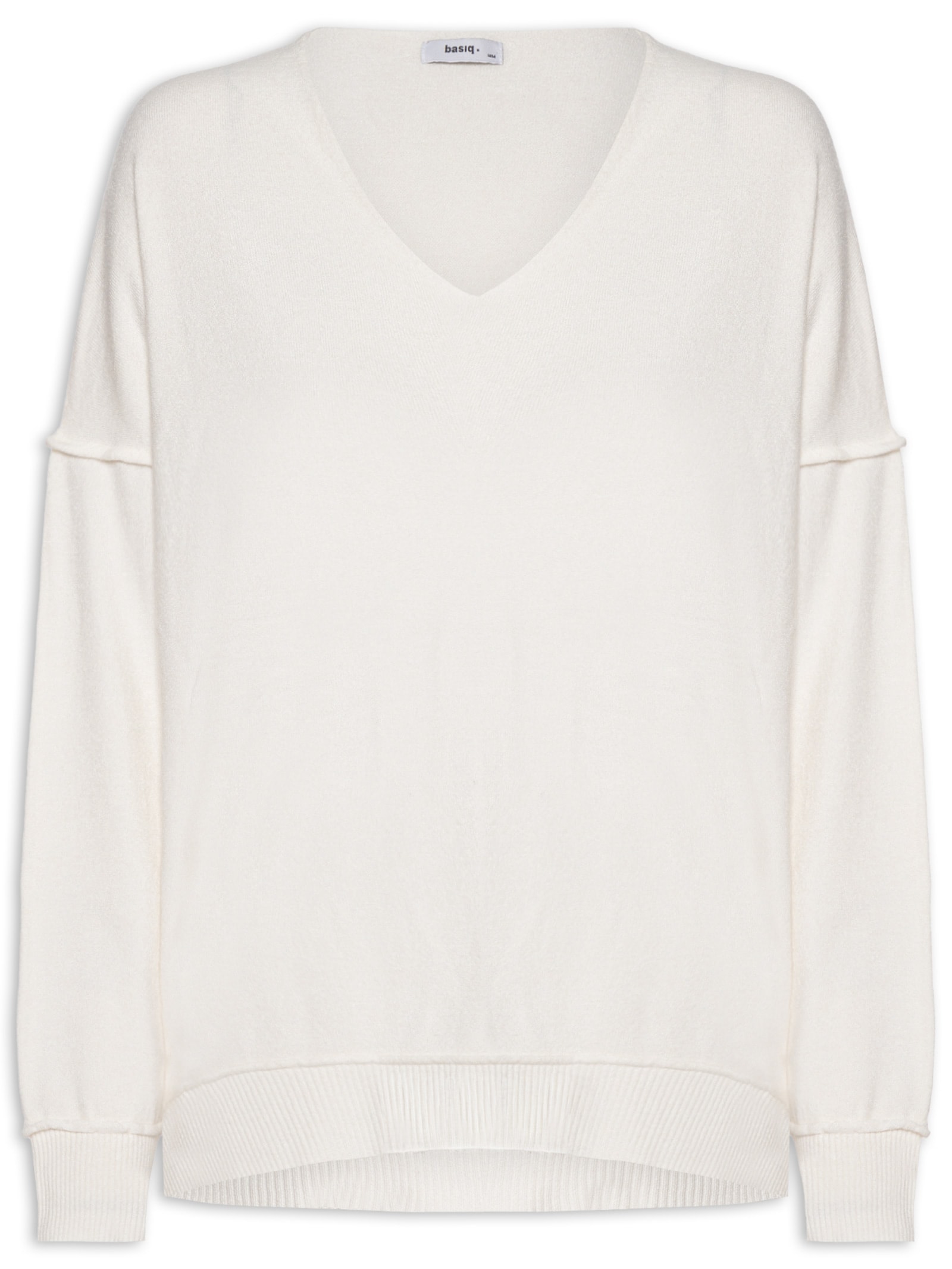 Suéter Feminino Oversized Decote V Branco Basiq