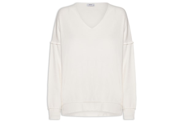 Suéter Feminino Oversized Decote V - Branco