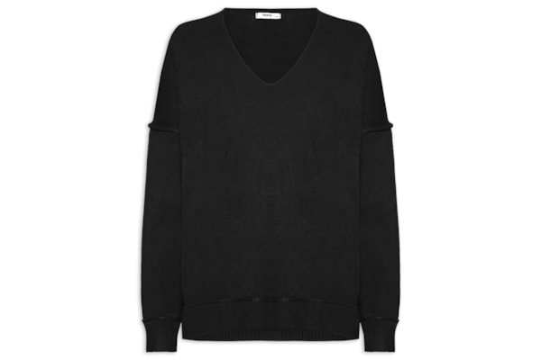 Suéter Feminino Oversized Decote V - Preto