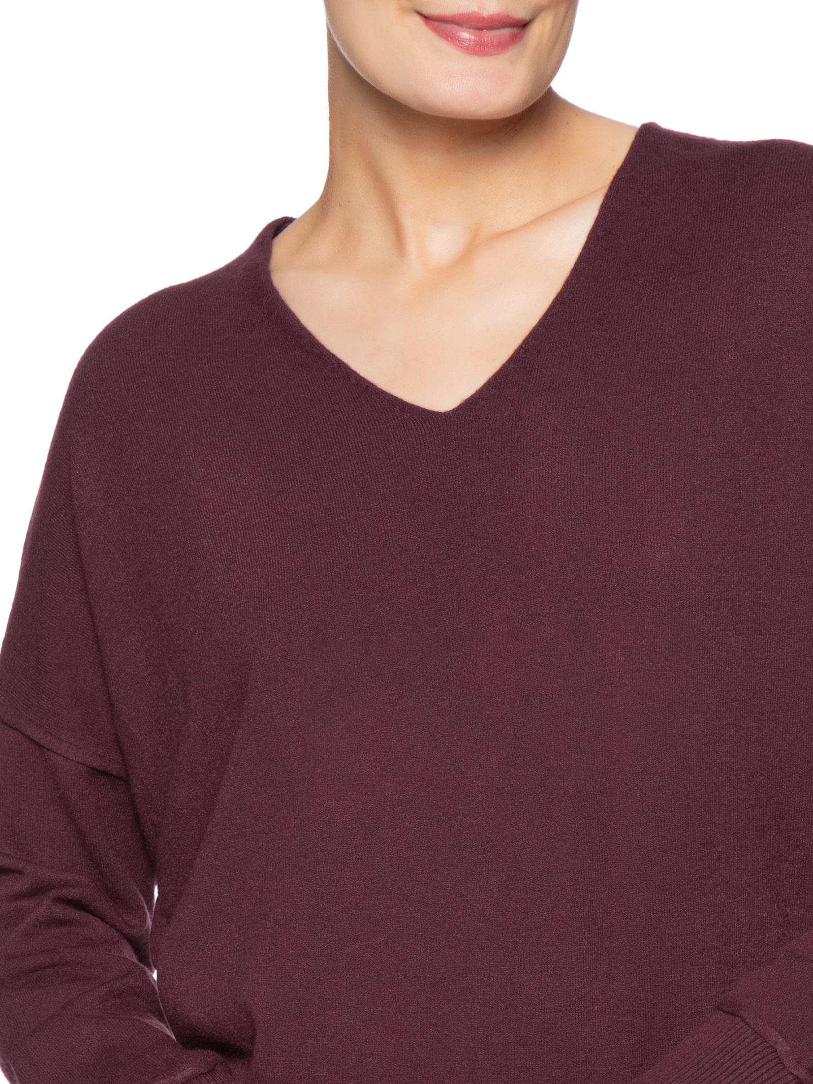 Suéter Feminino Oversized Decote V Vinho Basiq
