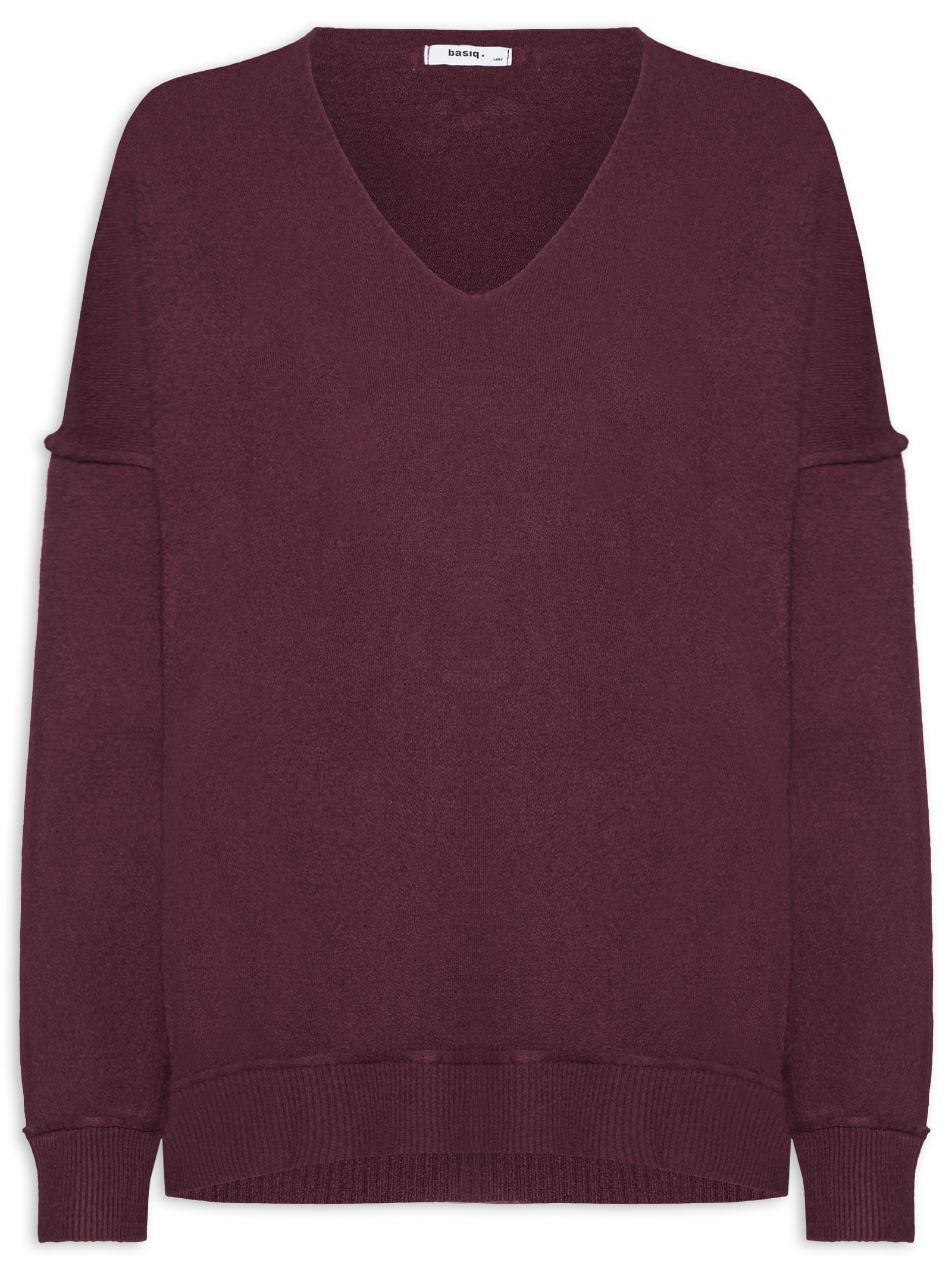 Suéter Feminino Oversized Decote V Vinho Basiq