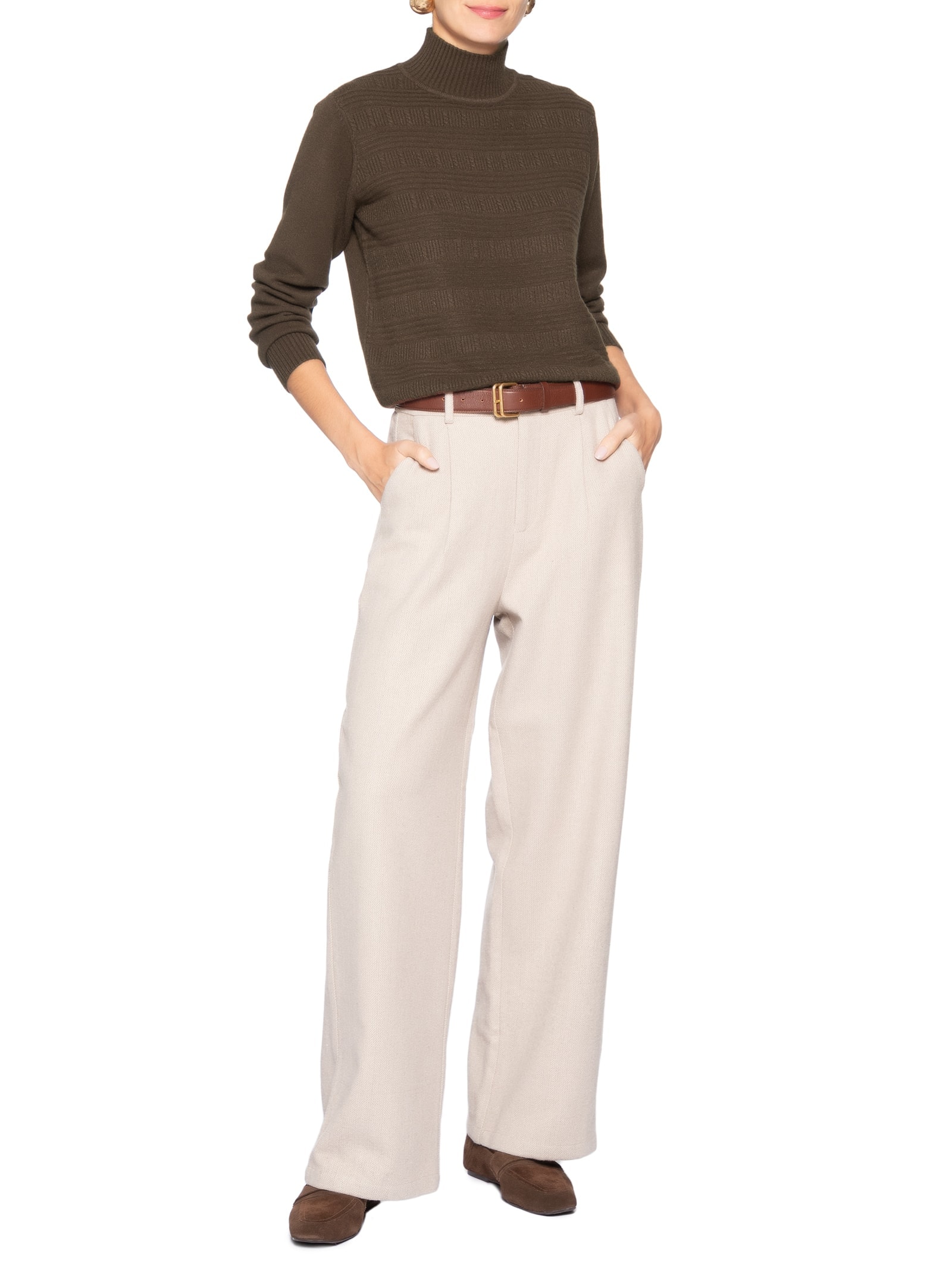 Suéter Feminino Oversized Gola Careca Marrom Basiq