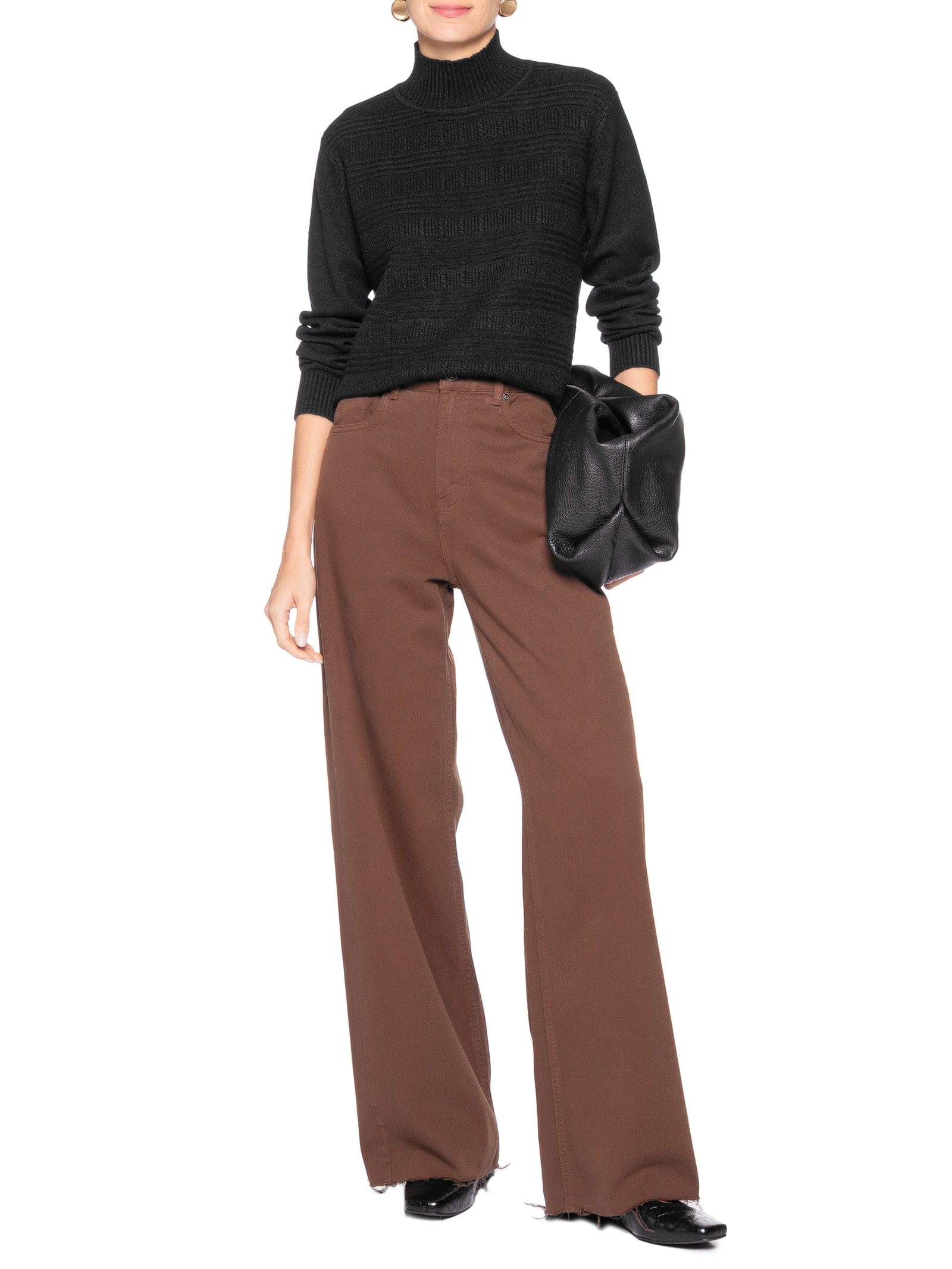 Suéter Feminino Oversized Gola Careca Preto Basiq