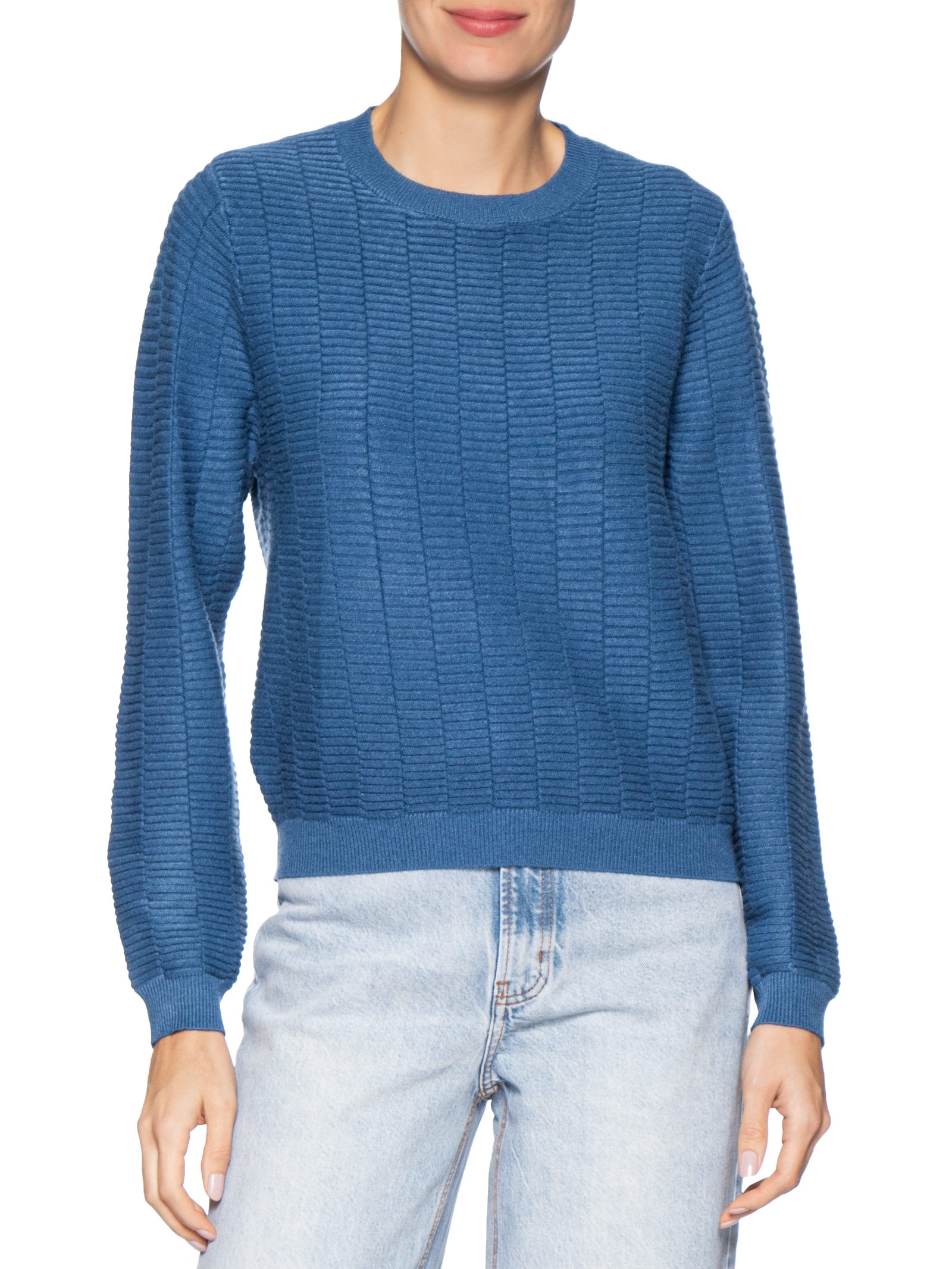 Suéter Feminino Oversized Texturizado Azul Basiq