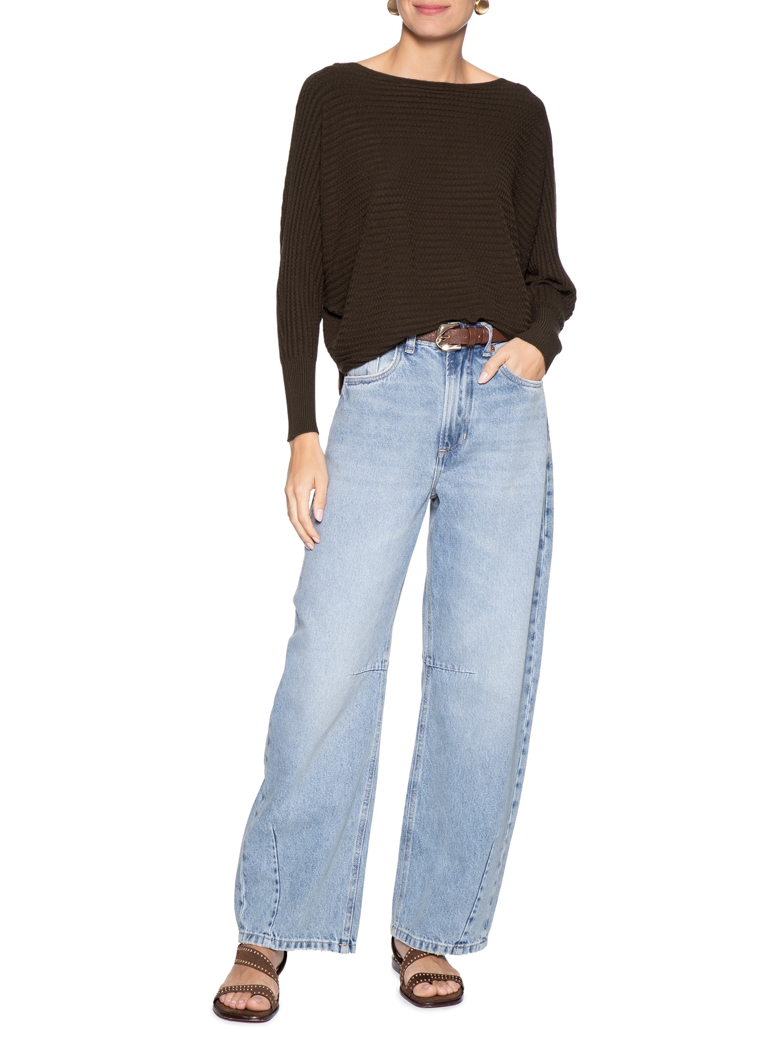 Suéter Feminino Oversized Texturizado Marrom Basiq