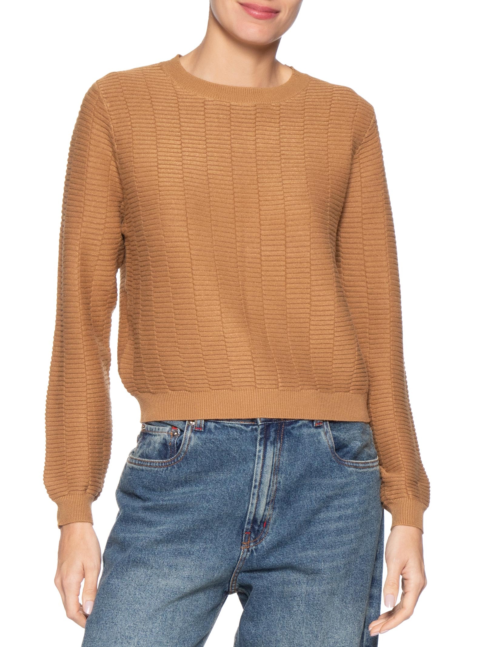 Suéter Feminino Oversized Texturizado Marrom Basiq