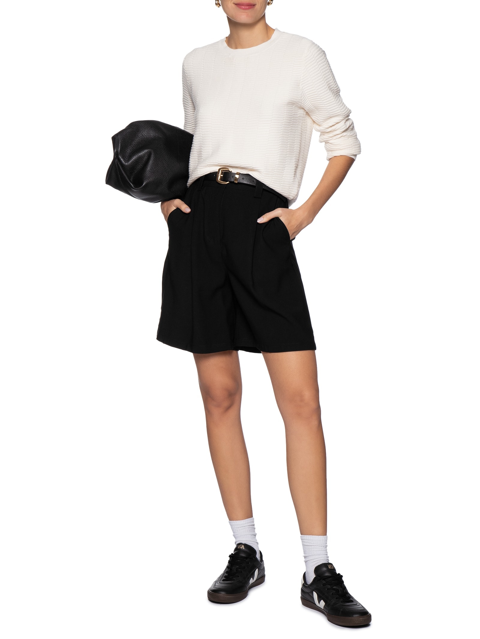 Suéter Feminino Oversized Texturizado Off White Basiq