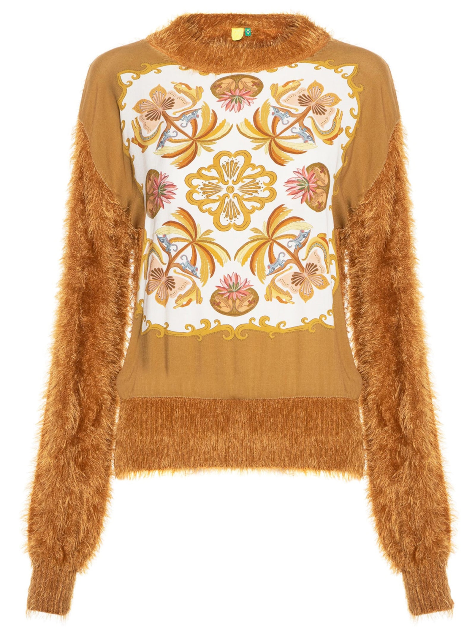 Suéter Feminino Pelinho Lenço Amazônia Chic Marrom Farm