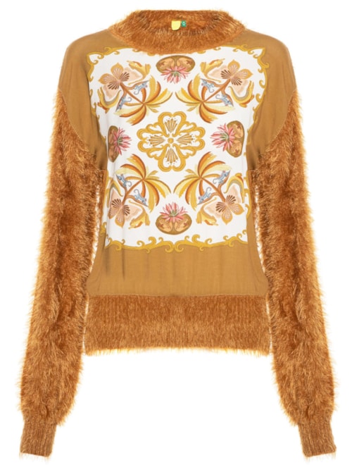 Suéter Feminino Pelinho Lenço Amazônia Chic – Marrom