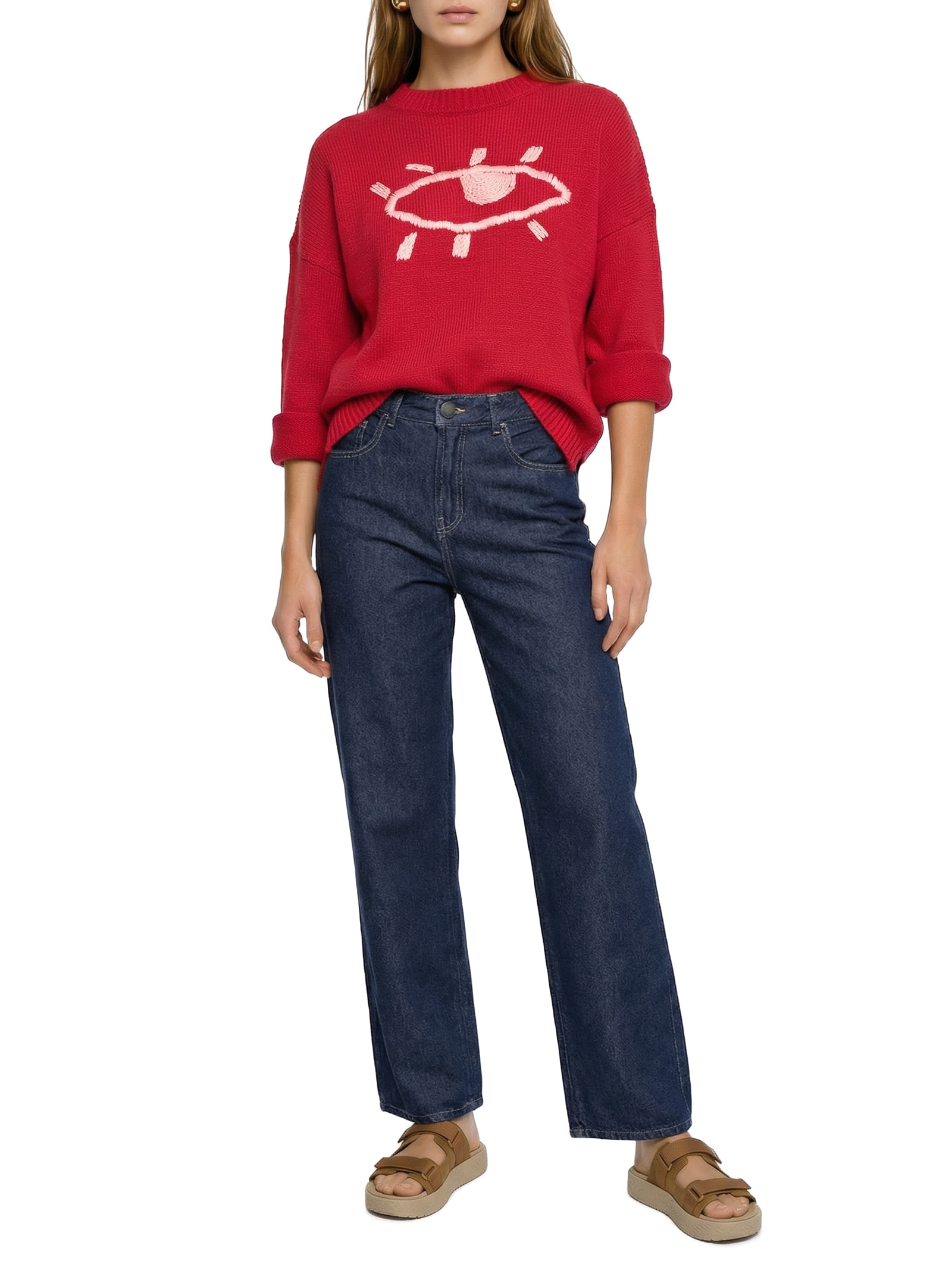 Suéter Feminino Pull Bordado Olho Vermelho Cantão