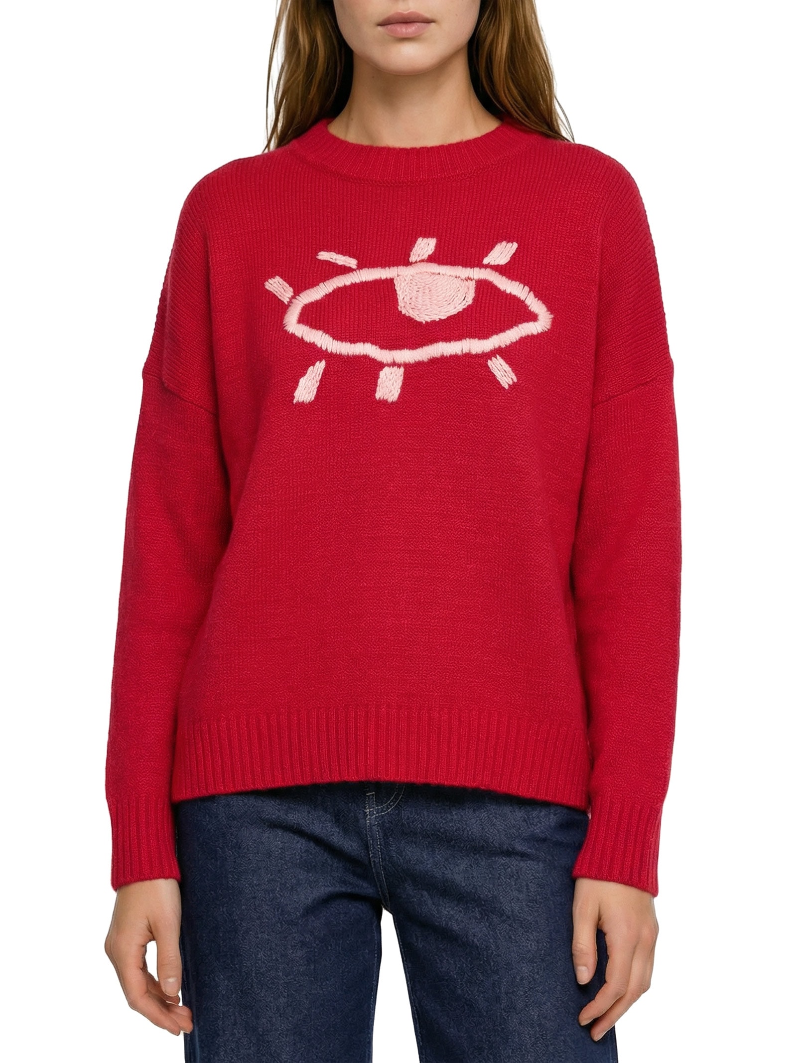 Suéter Feminino Pull Bordado Olho Vermelho Cantão