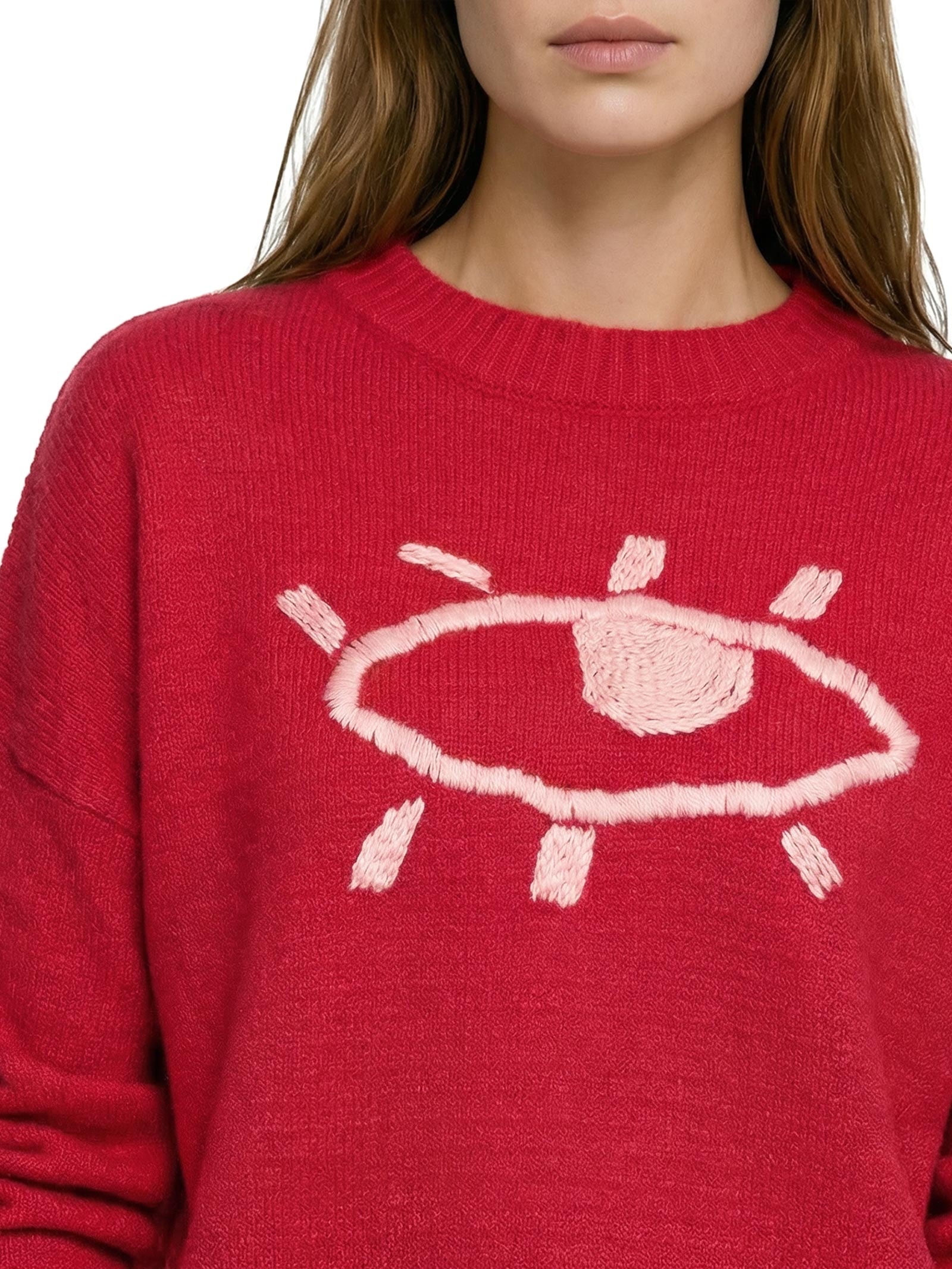 Suéter Feminino Pull Bordado Olho Vermelho Cantão