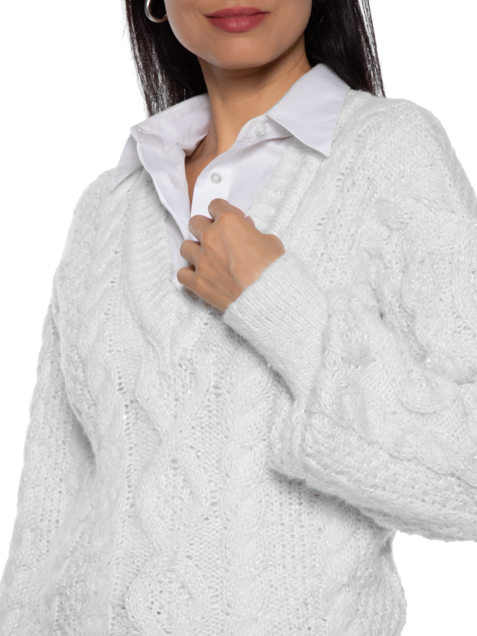 Twenty Four Seven - Suéter Feminino Pullover Trança Paetê - Off White