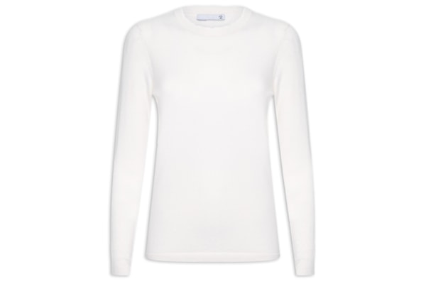 Suéter Feminino Puro Cashmere Gola Trabalhada - Off White