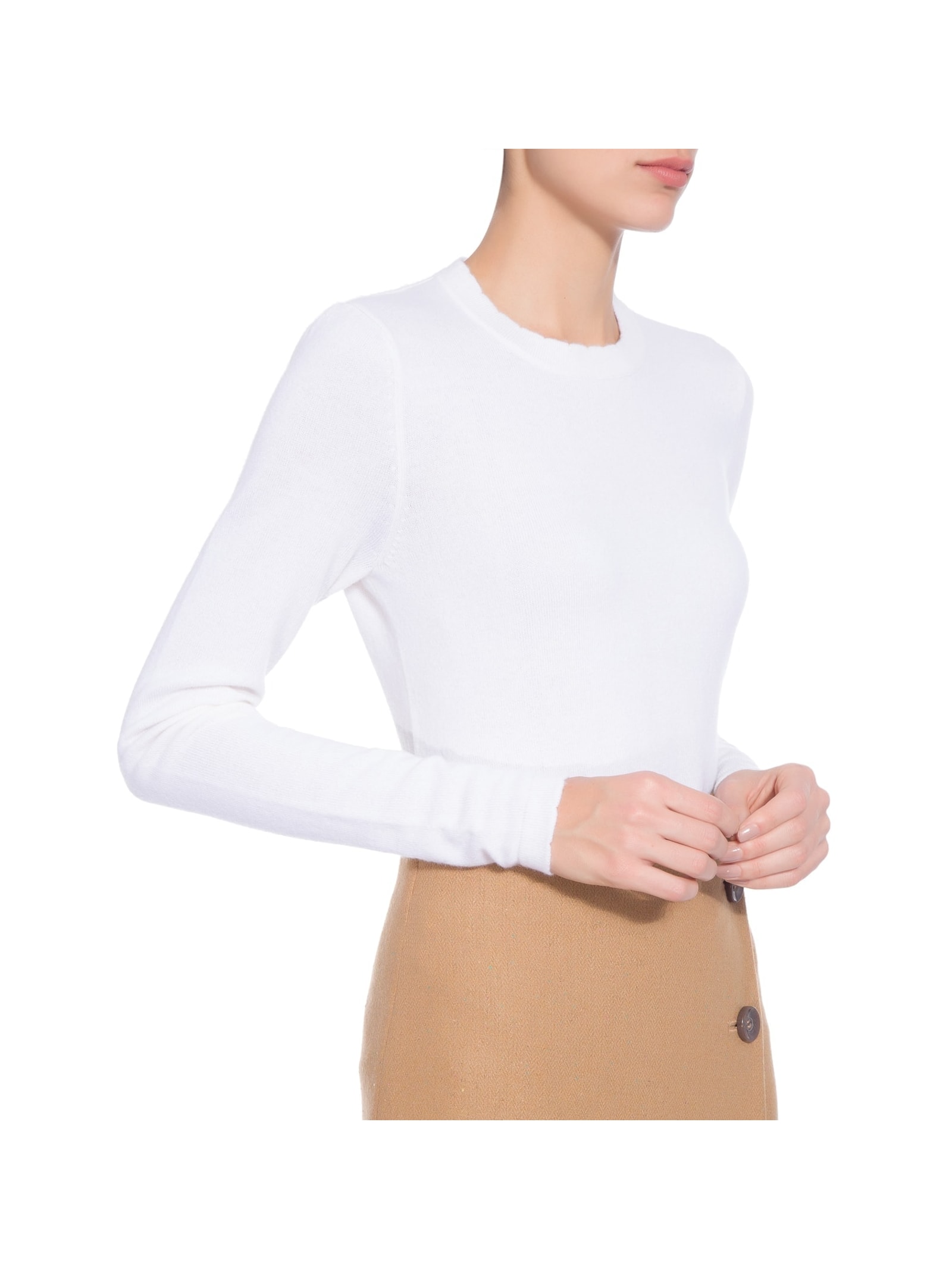 Suéter Feminino Puro Cashmere Gola Trabalhada Off White '2Essential