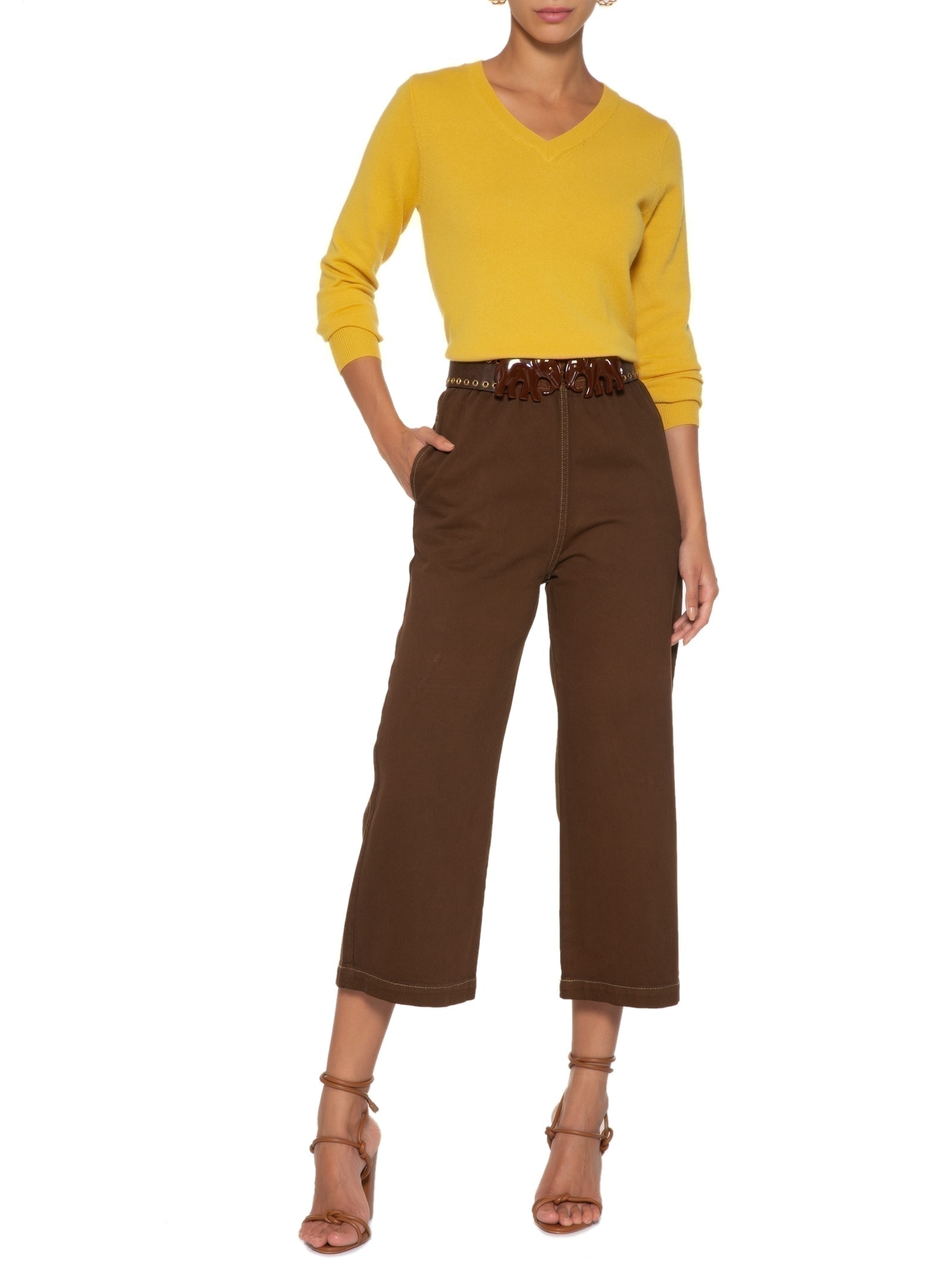 Suéter Feminino Puro Cashmere Gola V Amarelo '2Essential