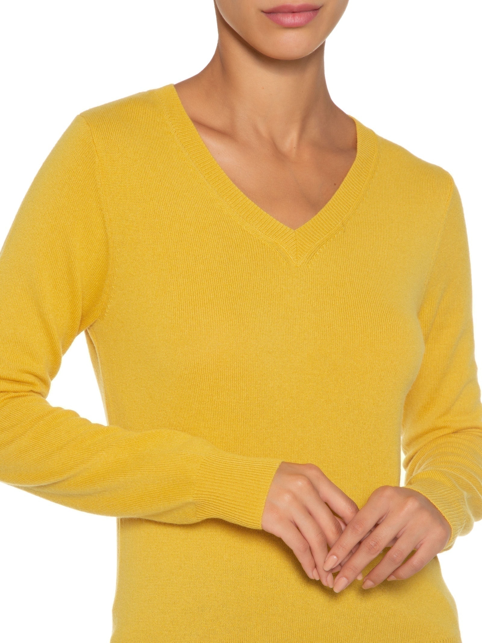 Suéter Feminino Puro Cashmere Gola V Amarelo '2Essential
