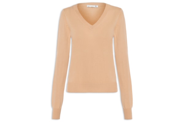 Suéter Feminino Puro Cashmere Gola V - Bege