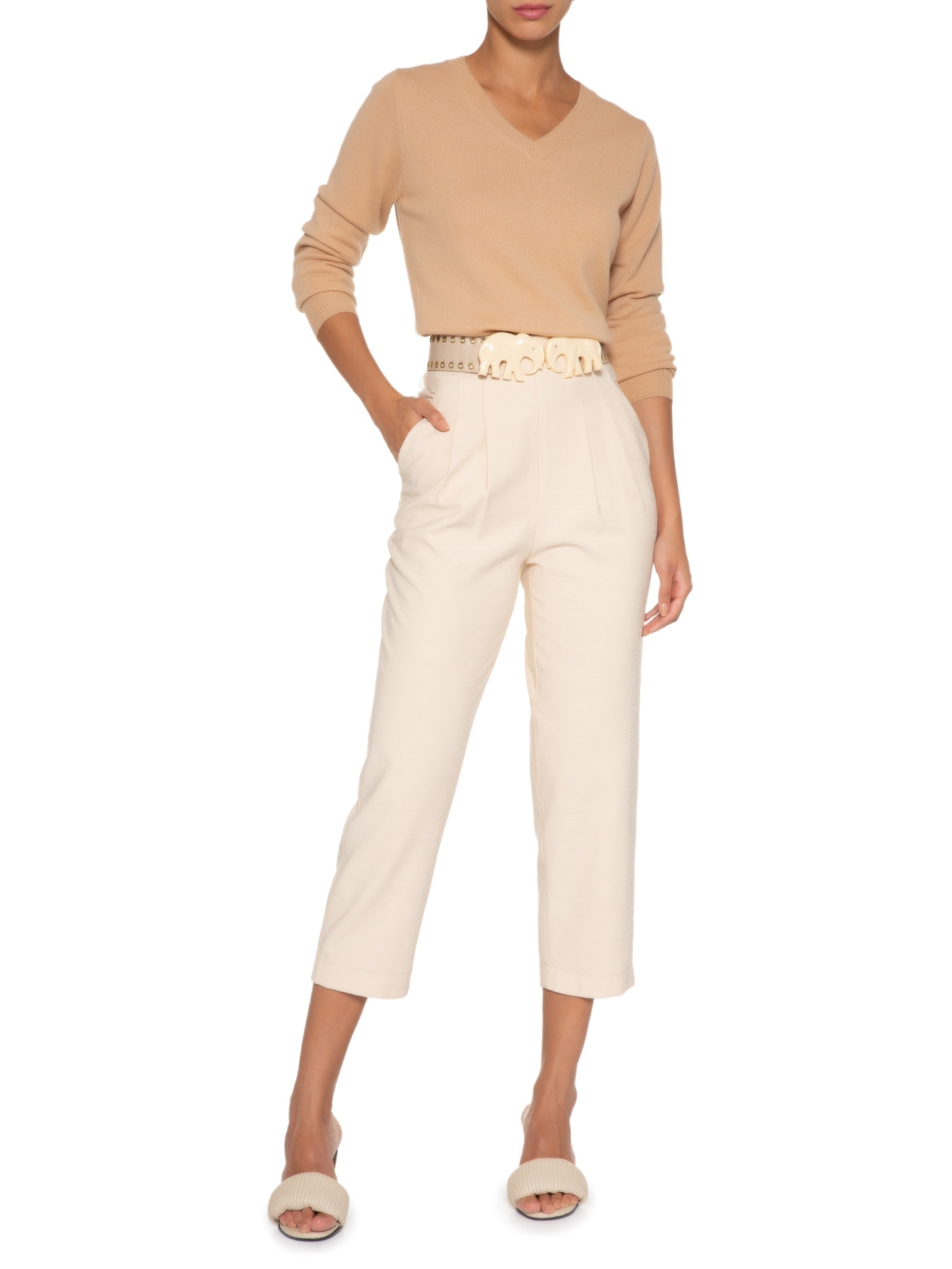 Suéter Feminino Puro Cashmere Gola V Bege '2Essential