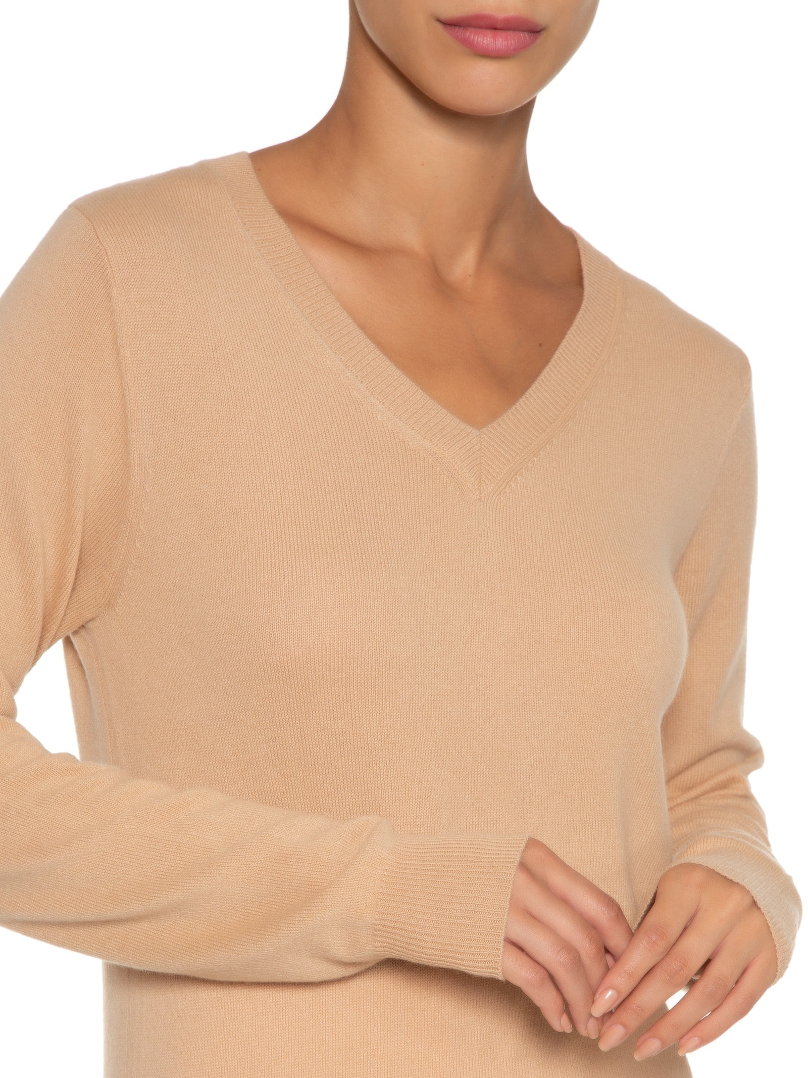 Suéter Feminino Puro Cashmere Gola V Bege '2Essential