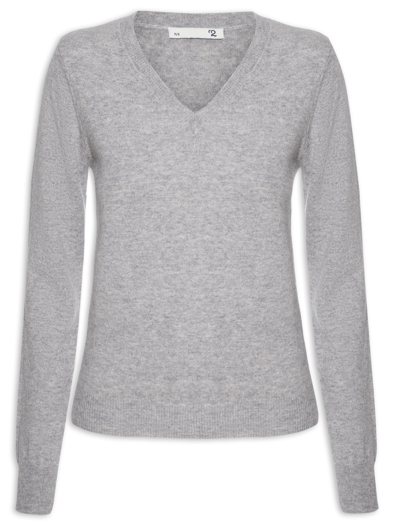 Suéter Feminino Puro Cashmere Gola V Cinza '2Essential