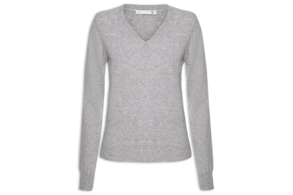 Suéter Feminino Puro Cashmere Gola V - Cinza
