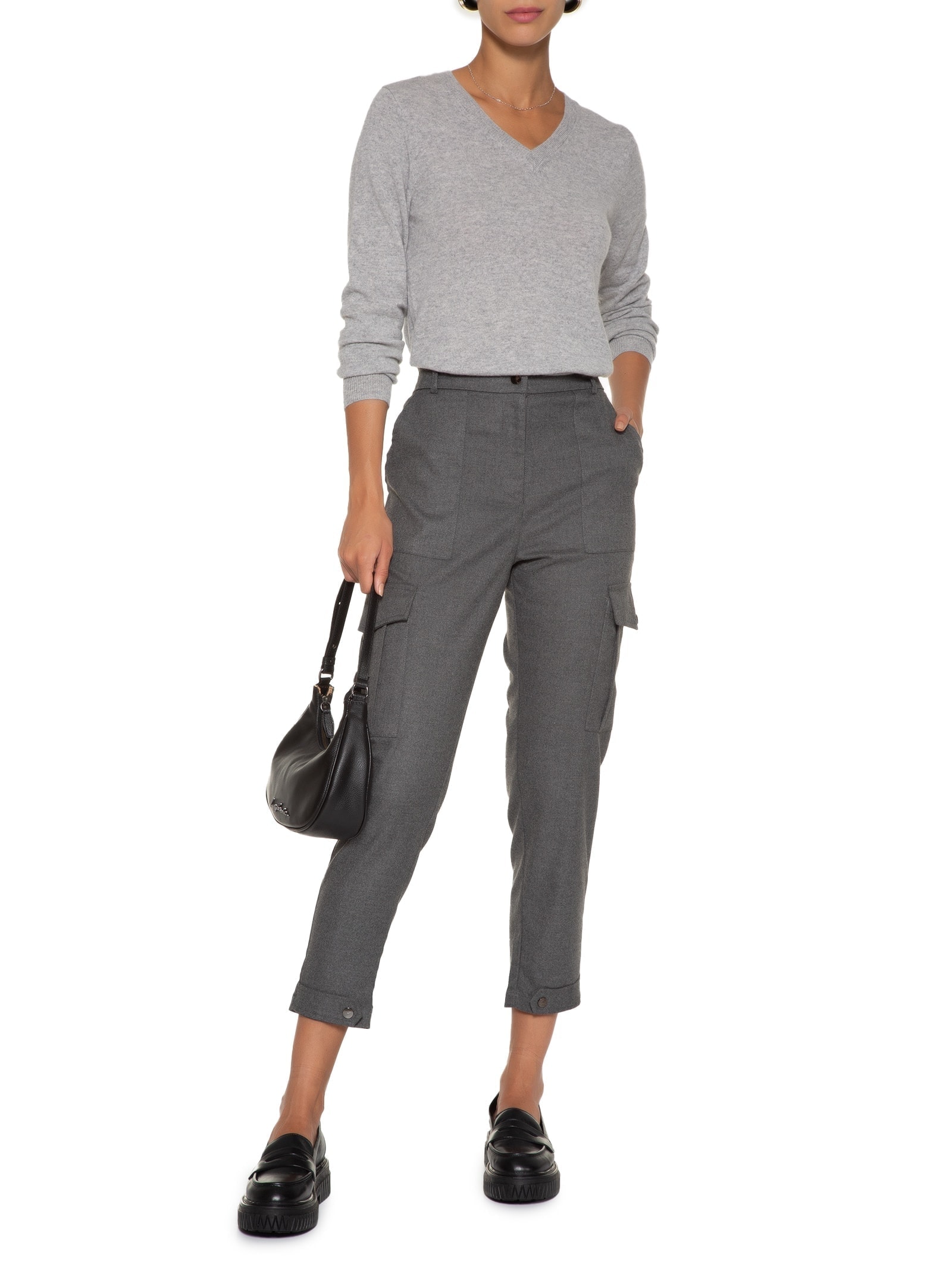 Suéter Feminino Puro Cashmere Gola V Cinza '2Essential