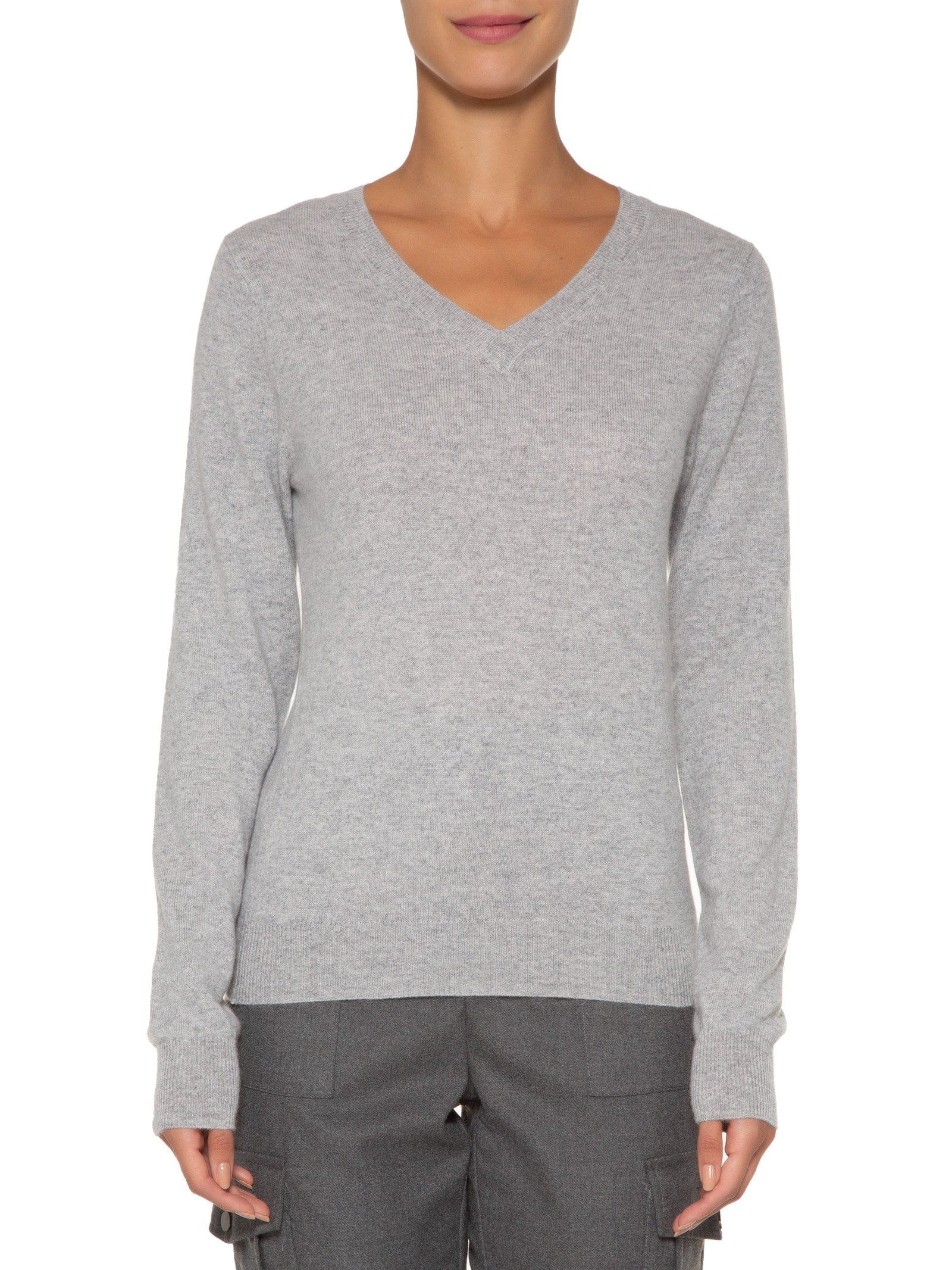 Suéter Feminino Puro Cashmere Gola V Cinza '2Essential
