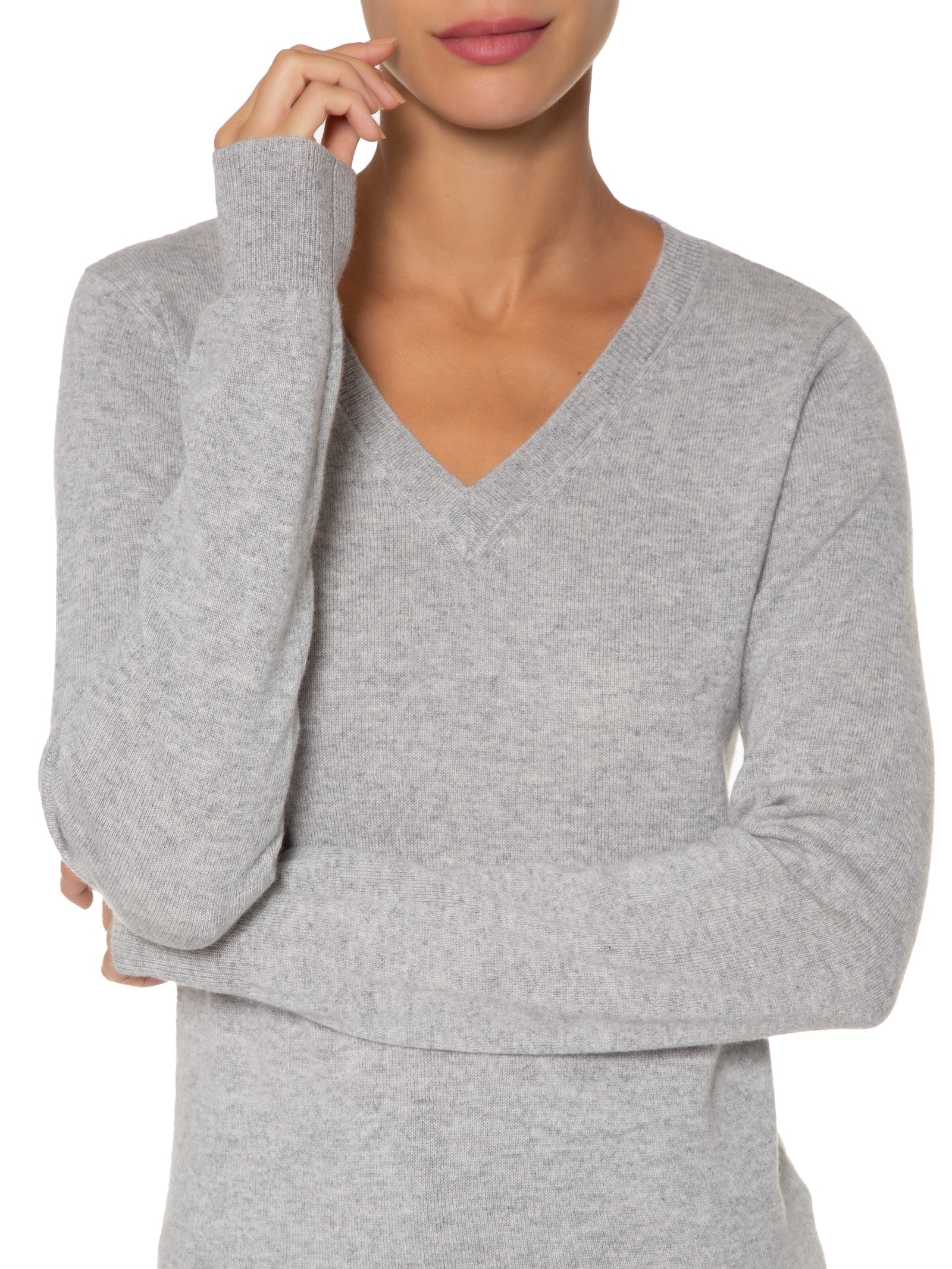 Suéter Feminino Puro Cashmere Gola V Cinza '2Essential