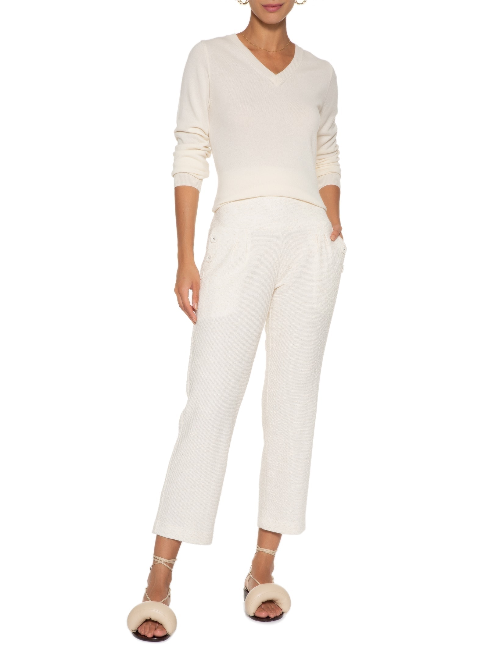 Suéter Feminino Puro Cashmere Gola V Off White '2Essential